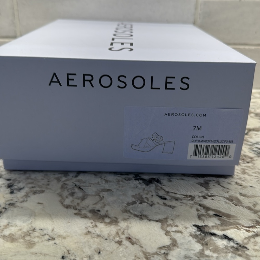 NIB Aerosoles Metallic Silver Women's Chunky Slide Sandals - Suze 7 - Picture 8 of 9